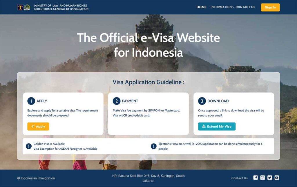 インドネシア電子ビザ申請サイト